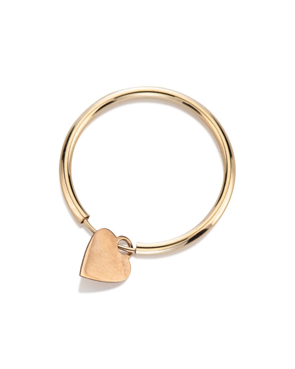 14KY Gold Hoop Earring 1.5x20mm with Heart