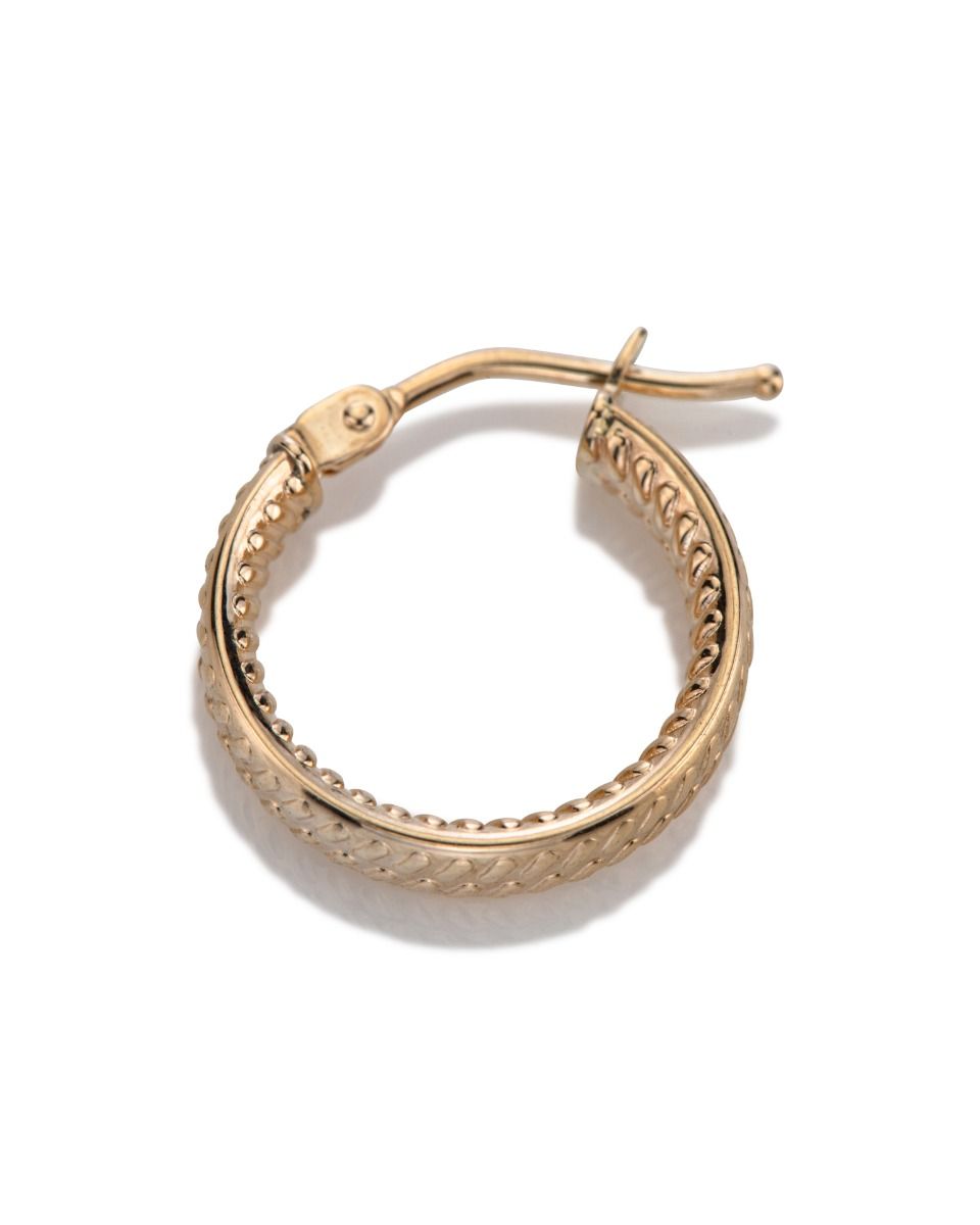 14KY Gold Textured Hoop Earring 3X14mm