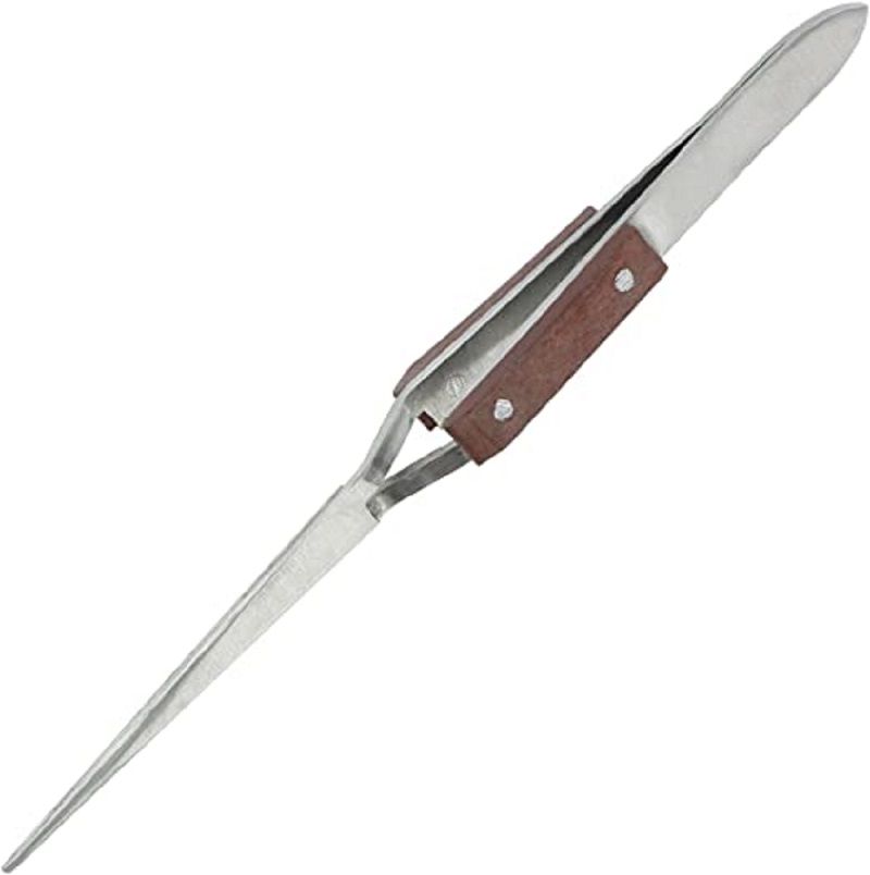 Reverse Action Wooden Grip Tweezers - Straight