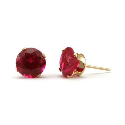 Yellow Gold Filled 6mm Buttercup Earring +Fuchsia Stone
