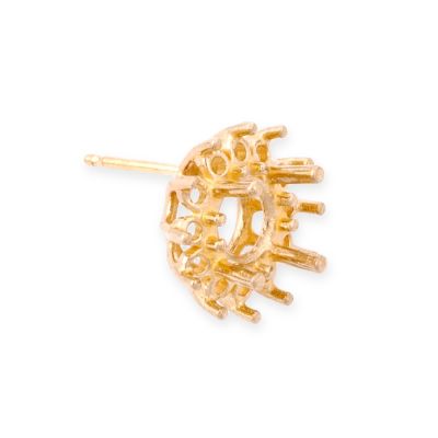 14K Yellow Gold Round Setting Cluster Earring 1Ct + 12 3Pt Stones