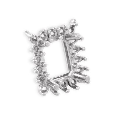 14K White Gold Emerald Setting Cluster 6X8 + 18 2Pt Stones