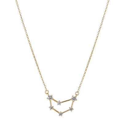 Gold Plated Silver Zodiac Necklace with 6 CZ Stones – Capricorn 