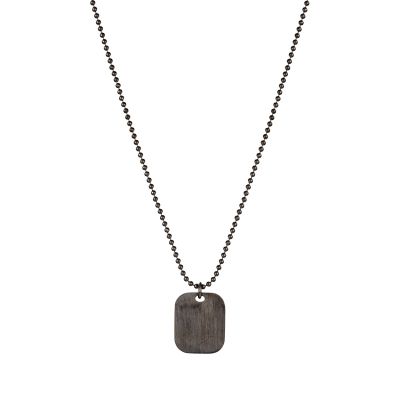 Ruthenium plated silver beaded necklace with dog tag plate pendant