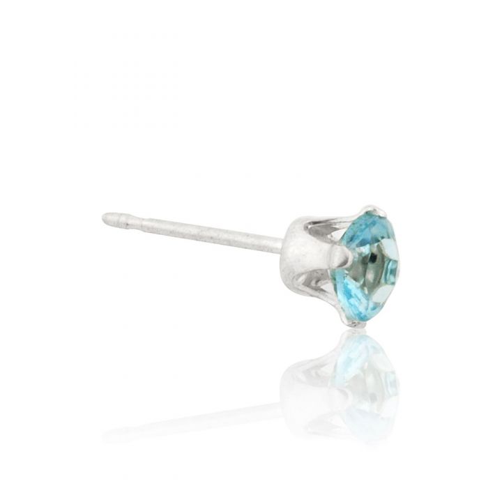 925 Sterling Silver 4mm Buttercup Earring +Light Blue Stone