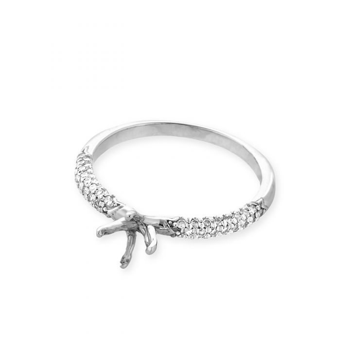 14K White Gold Soliter Ring For 0.5Ct Central Stone + 0.24Ct Diamonds