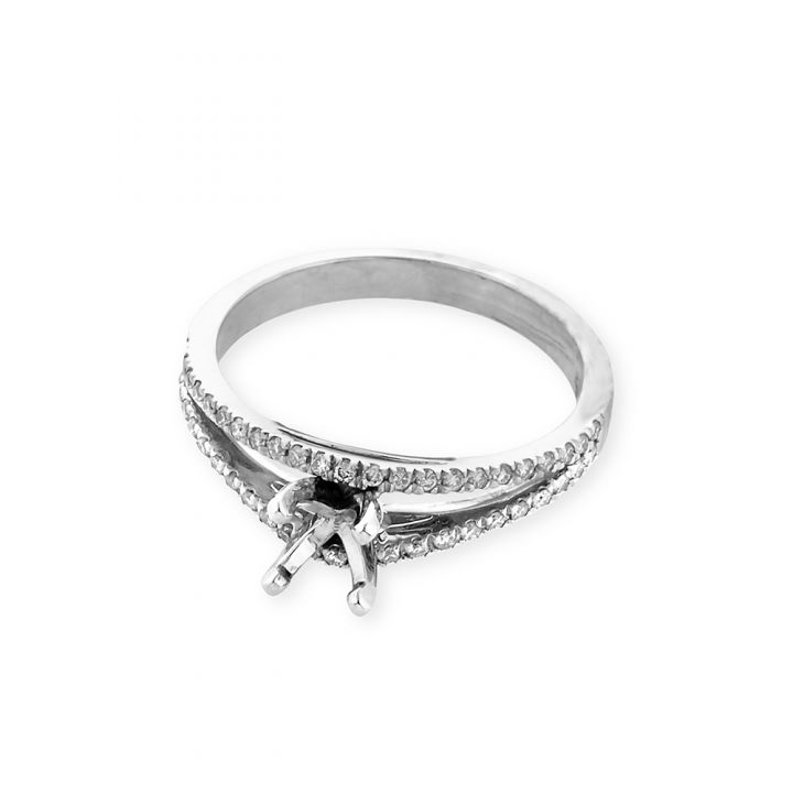 14K White Gold Soliter Ring For 0.40Ct Central Stone + 0.23Ct Diamonds