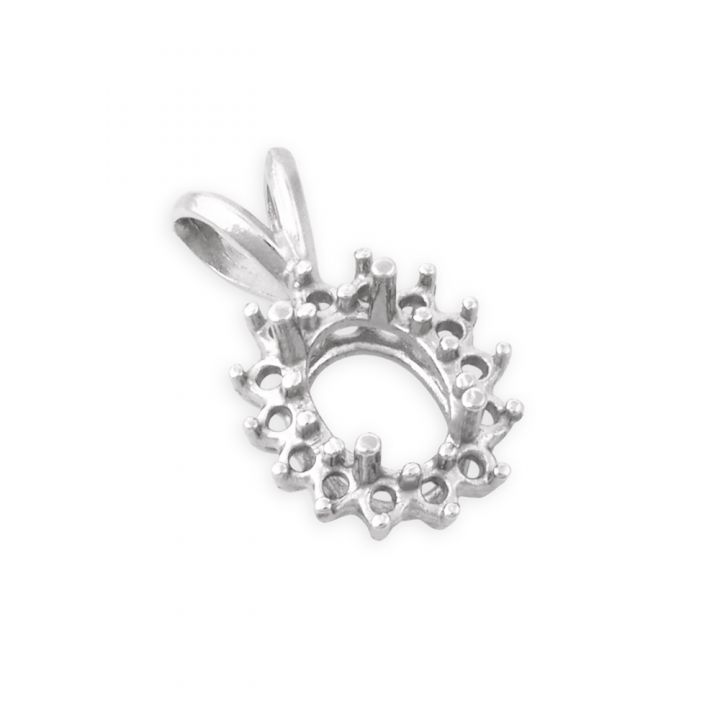 14K White Gold Oval Setting Cluster Pendant 5X7 + 14 2Pt Stones