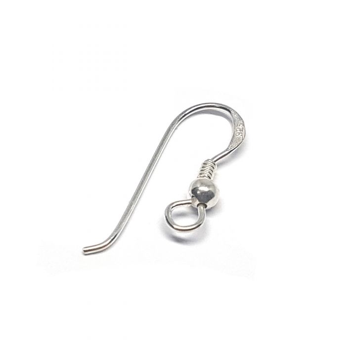 925 Sterling Silver Flat Hook Ear Wire with Spin And 2.5mm Bead