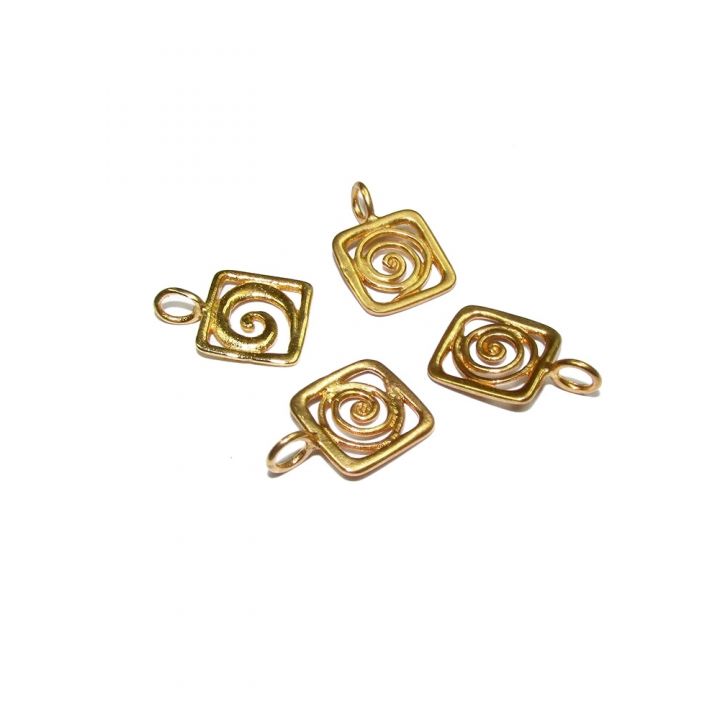 14K Gold Plated Spiral Square Pendant