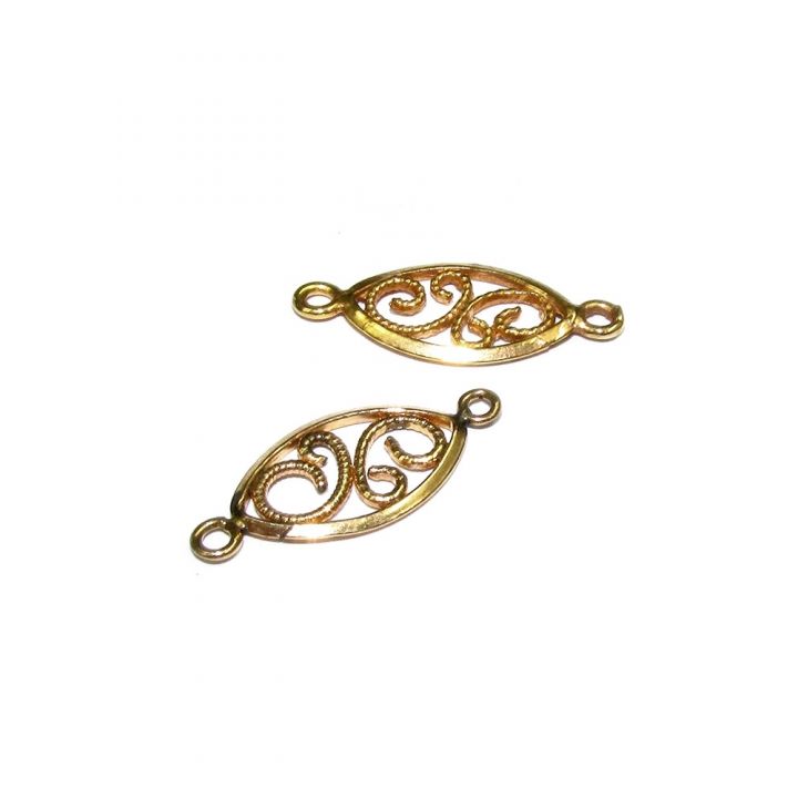 14K Gold Plated Filigree Disc W/2 Rings 8.5X4.5mm