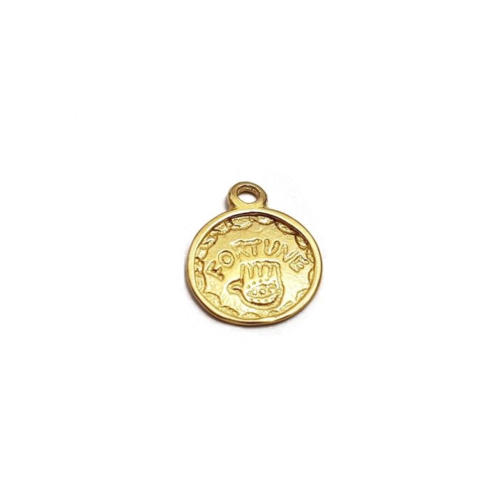 14K Gold Plated Fortune Coin Pendant 12mm