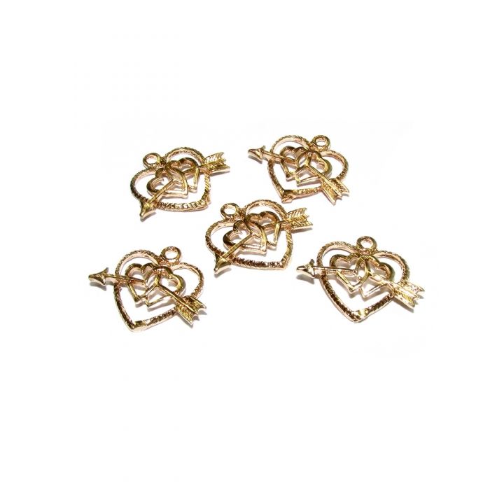 14K Gold Plated Hearts With Arrow Pendant