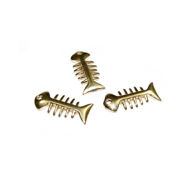 14K Gold Plated Fish Skeleton Pendant