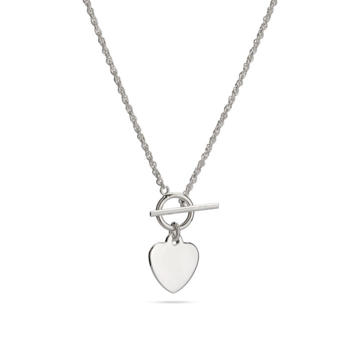 925 Sterling Silver Necklace 11mm Flat Heart Pendant + T-Clasp
