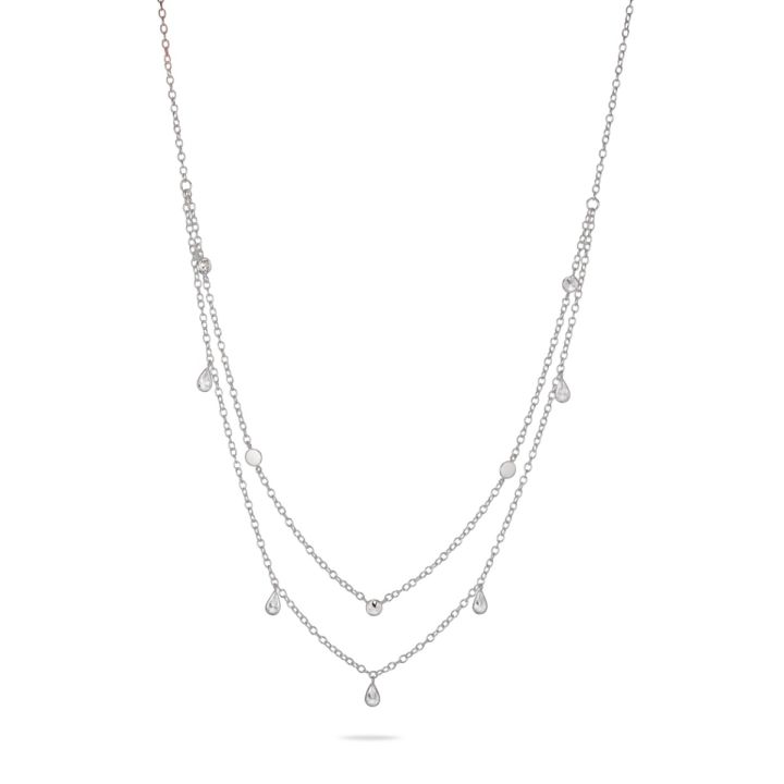 925 Sterling Silver Layered Necklace with Zircon Drops