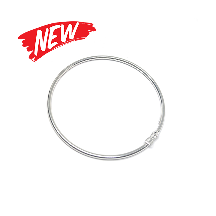 925 Sterling Silver Bangle 2.5mm Round Wire/65mm OD with snap closer