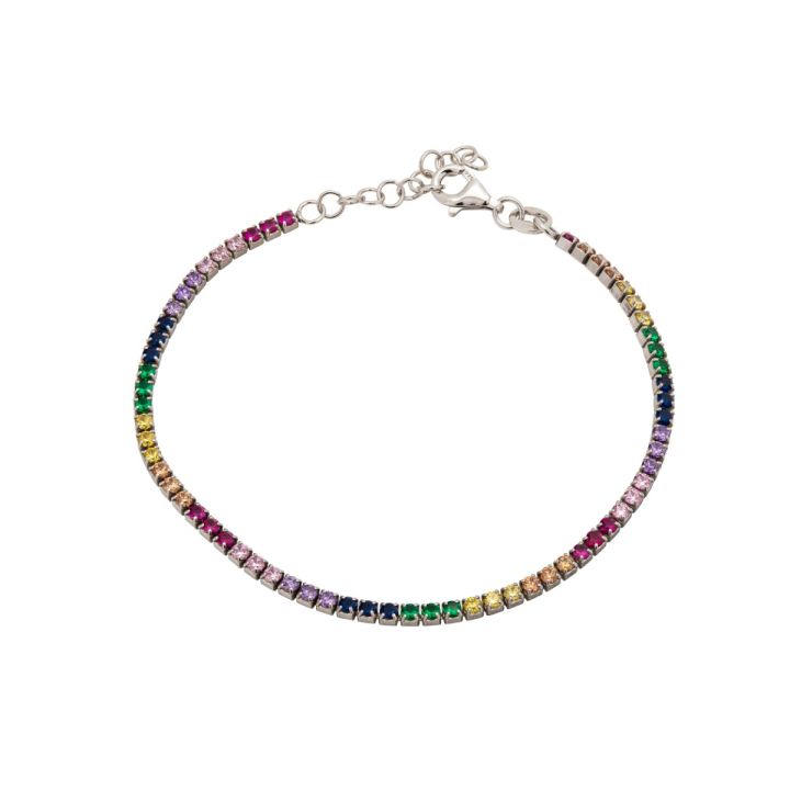 Silver tennis bracelet with 2mm multi color CZ stones