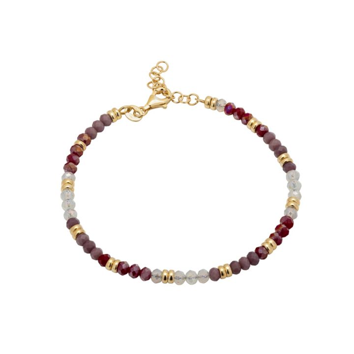 Gold plated silver bracelet with burgundy crystal beads