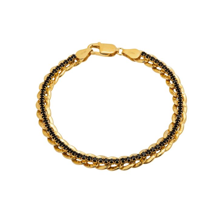 Gold plated silver bracelet with black CZ stones