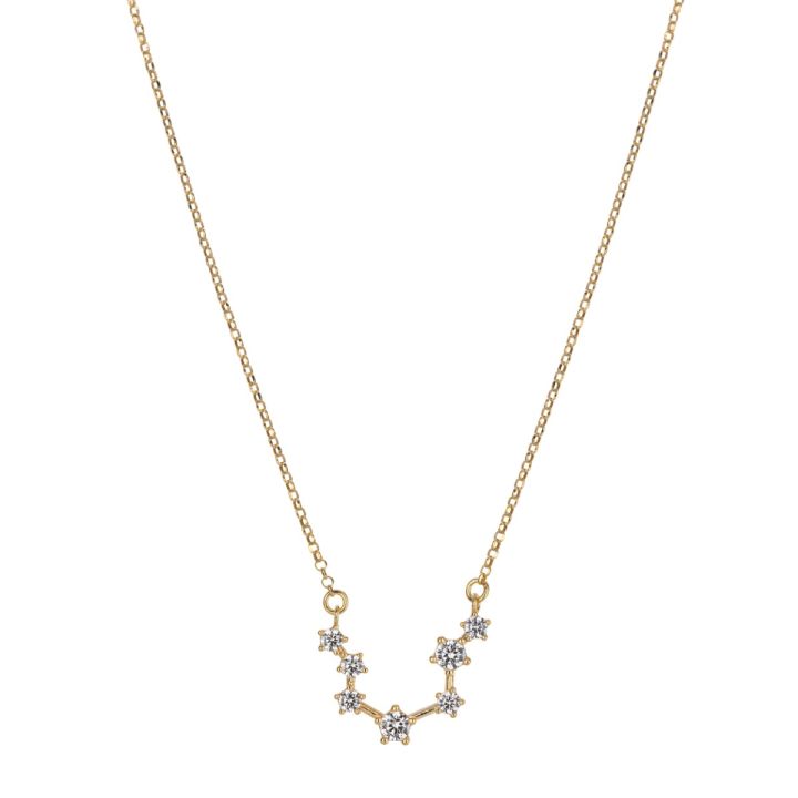 Gold Plated Silver Zodiac Necklace with 7 CZ Stones - Aquarius