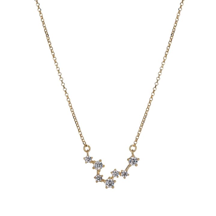 Gold Plated Silver Zodiac Necklace with 7 CZ Stones – Pisces