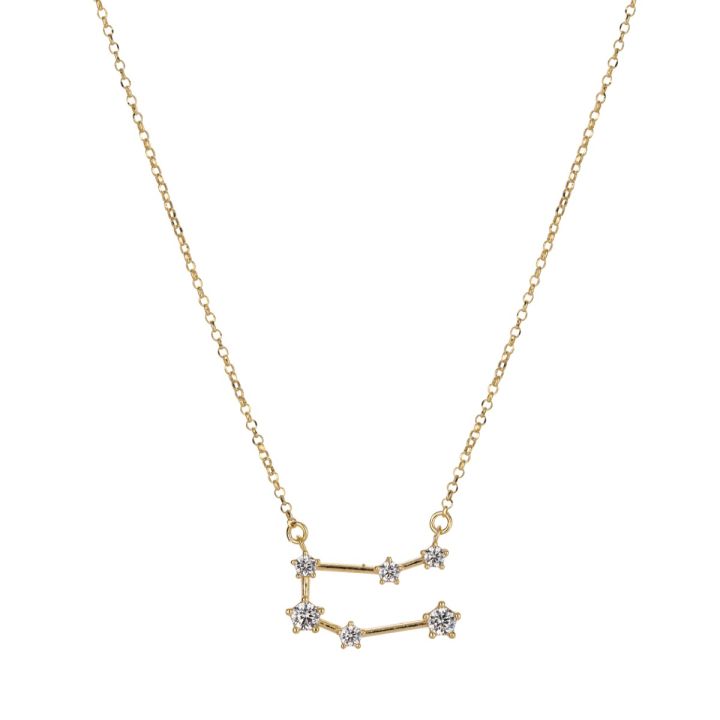 Gold Plated Silver Zodiac Necklace with 6 CZ Stones – Gemini