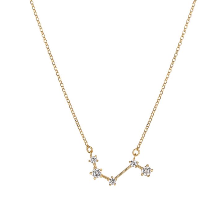 Gold Plated Silver Zodiac Necklace with 5 CZ Stones – Aries