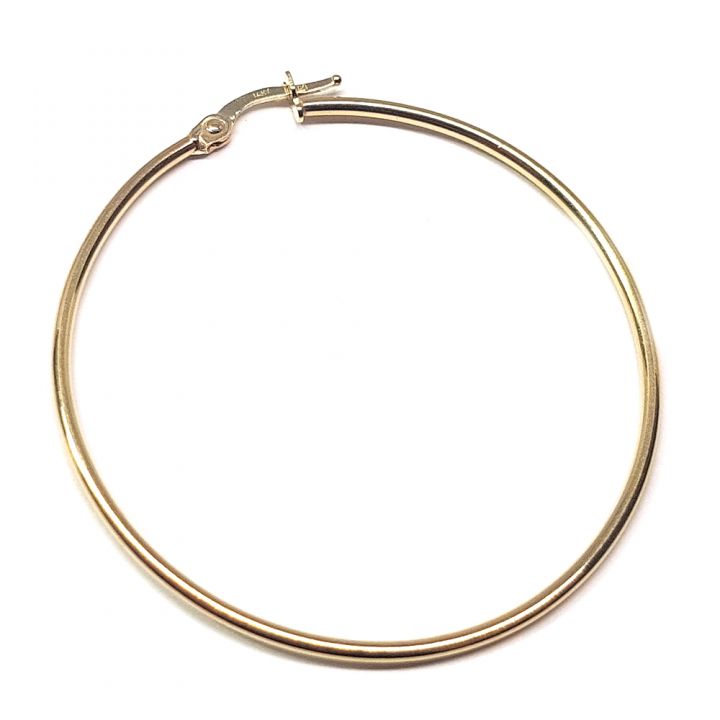 14K Yellow Gold Hoop Earring 1.5mm Thick 44mm Dia W/Snap