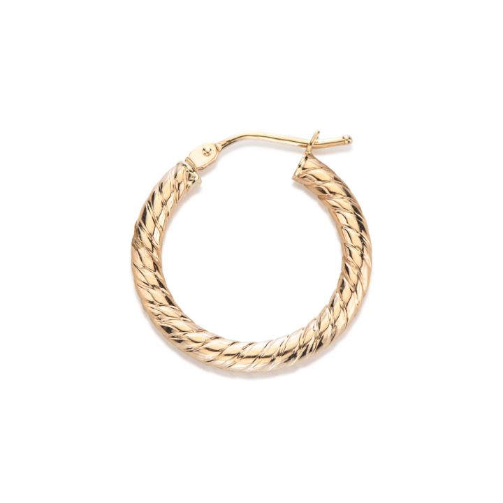 14KY Gold Textured Hoop Earring 2.5X15mm