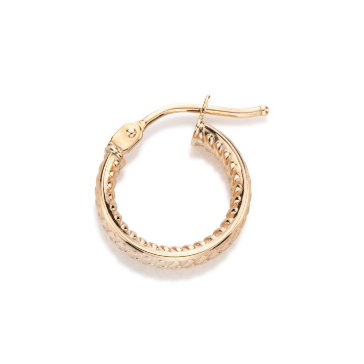 14KY Gold Textured Hoop Earring 3x12mm