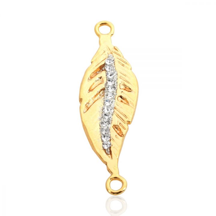 Yellow Gold Plated C'Z Leaf Pendant With Two Links Pendant