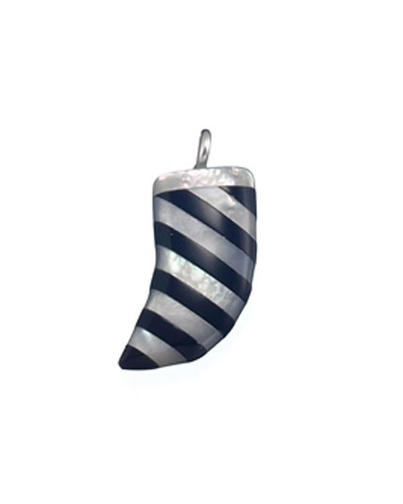 925 Sterling Silver Striped Black White Enamel Horn 8mm