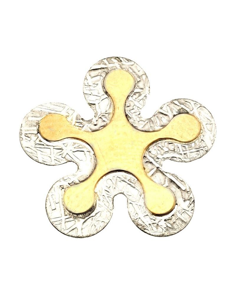 Two Tone Yellow Gold Filled & 925 Sterling Silver Textured Flower Pendant