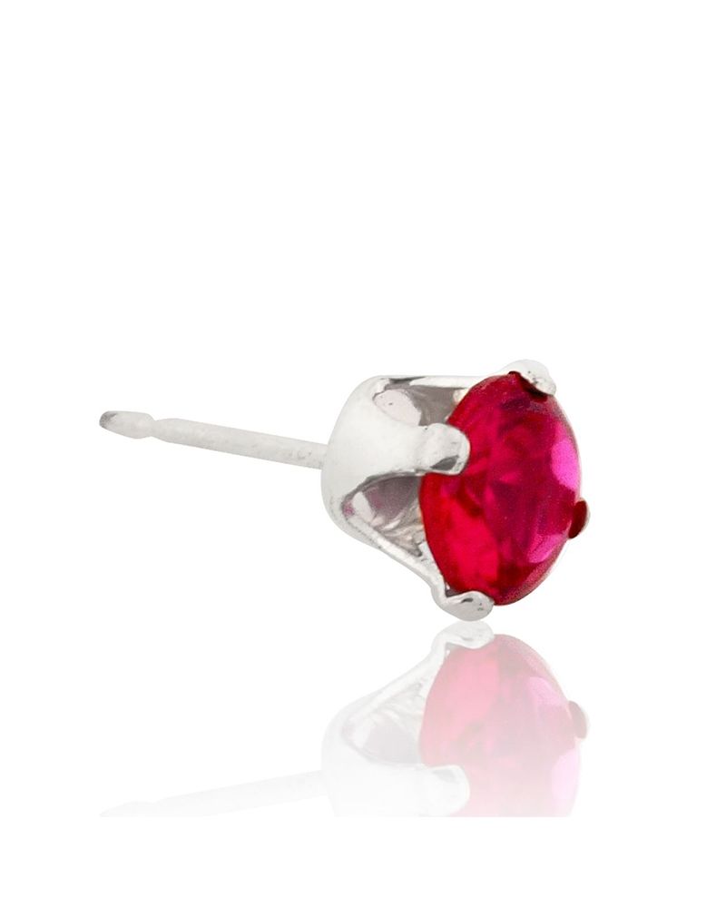 925 Sterling Silver 5mm Buttercup Earring +Fuchsia Stone