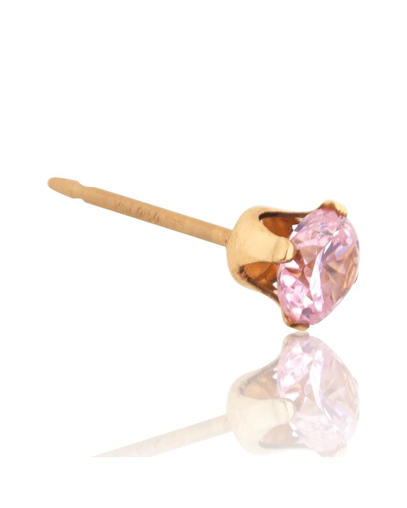 Yellow Gold Filled 4mm Buttercup Earring +Pink Stone