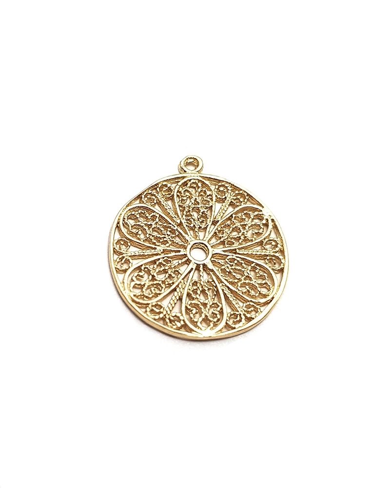 Yellow Gold Filled Round Flower Pendant