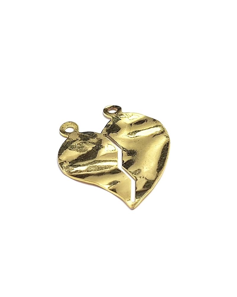 14K Gold Plated Hammered Halved Heart Pendant