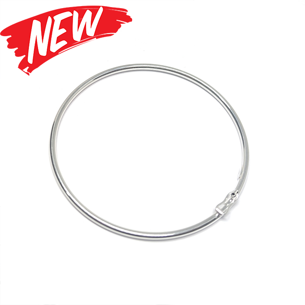 925 Sterling Silver Bangle 2.5mm Round Wire/65mm OD with snap closer