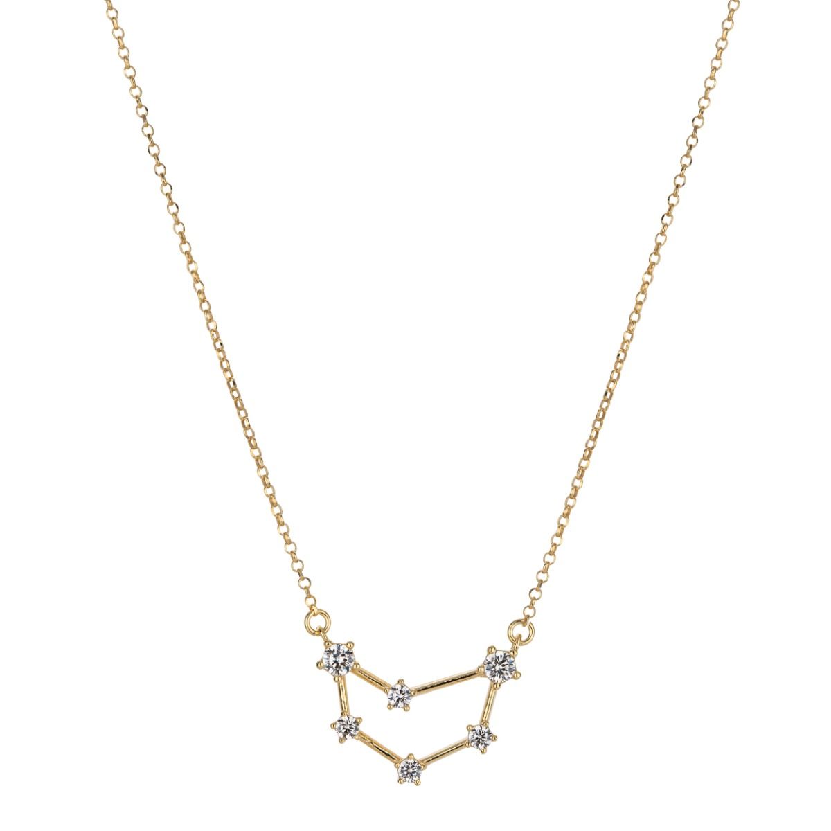Gold Plated Silver Zodiac Necklace with 6 CZ Stones – Capricorn 