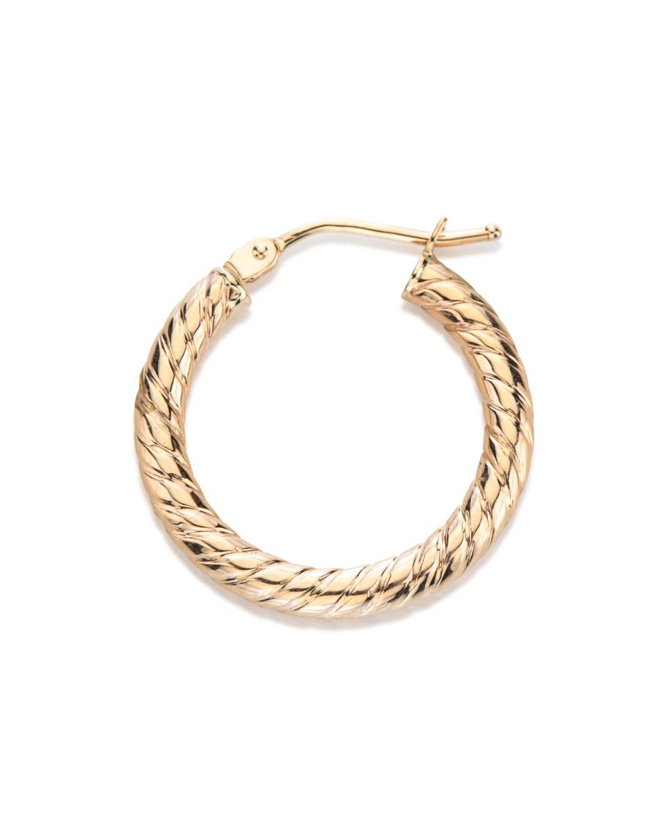 14KY Gold Textured Hoop Earring 2.5X15mm