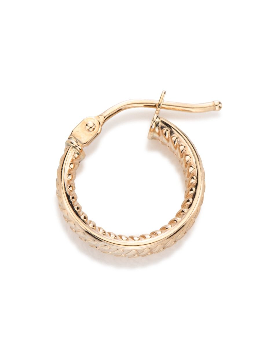 14KY Gold Textured Hoop Earring 3x12mm