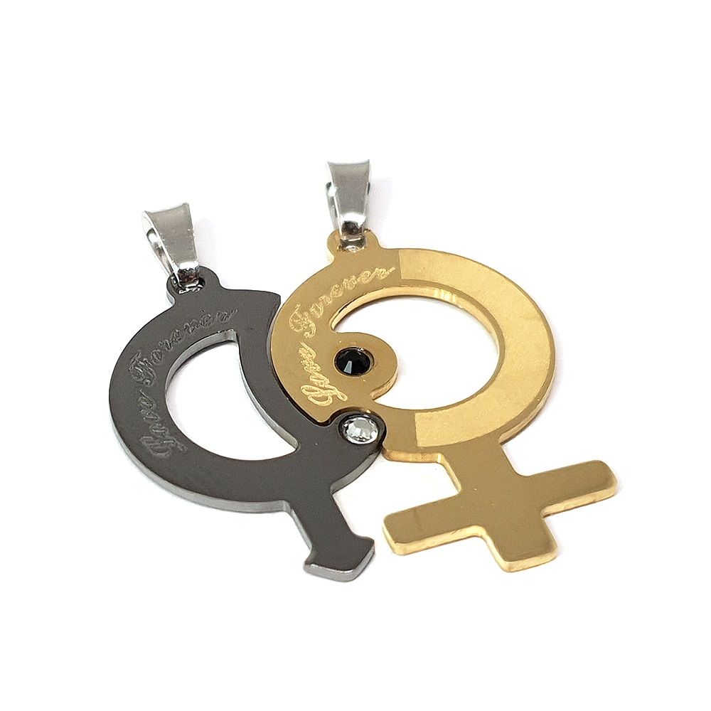 Silver & Gold Plated 2Pcs Pendant With Engraving & Stone